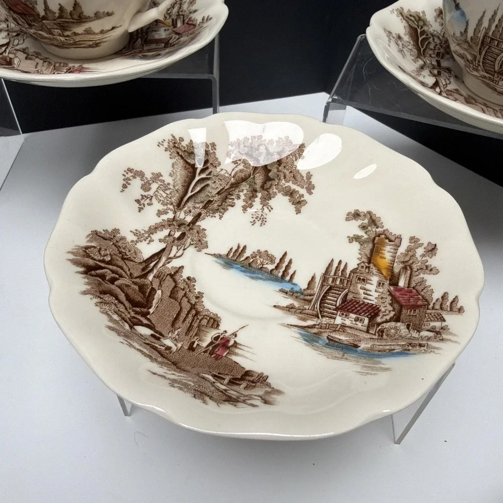 Johnson Brothers The Old Mill Teacup And Saucer England China Set Of 3